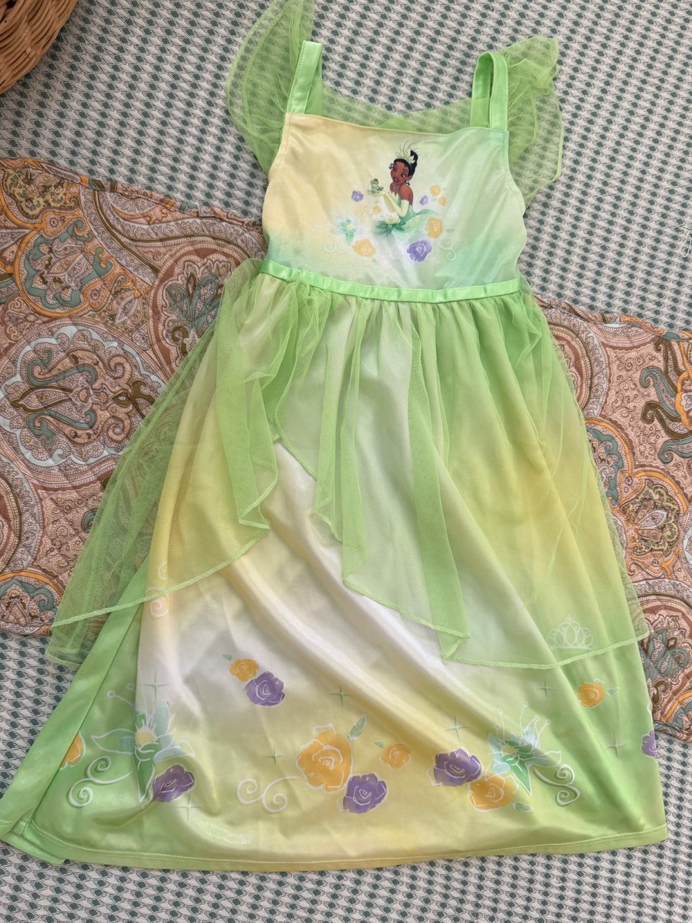 Disney Princess Tiana Costume Dress Nightgown Girls Size 3T Green Tulle Princess